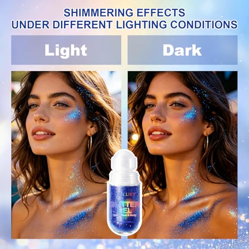 Meilury Holographic Roll-On Body & Face Glitter Gel for Party & Rave Makeup