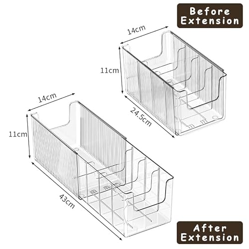 2 Pack Extendable Acrylic Makeup Organizer with Removable Dividers - Waterproof Bathroom Storage for Sheet Masks/Essences/Cosmetics, Clear Visible Design, Space-Saving Vanity Organizer