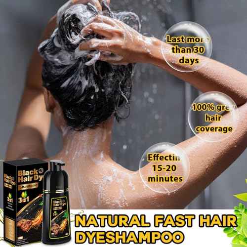 Hair Dye Shampoo 3 in 1 for Gray Hair, Herbal Ingredients Natural Shampoo Hair Dye for Women Men (Black)