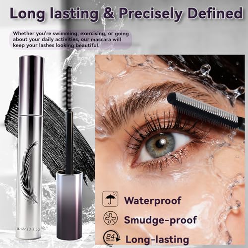 Feather Lash Iron Wand Mascara, Dual-Wing Brush Metal Mascara 2-in-1 Primer, Topcoat, 3D Curling Natural Length & Volume Mascara No Clumps Long Lasting Smudge-Proof