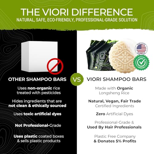 Viori Hidden Waterfall Shampoo and Conditioner Bar Set and Bamboo Holder - Made with Rice Water for Hair Growth - Handcrafted Sulfate Free Shampoo and Conditioner