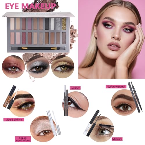 Pomcral 20 Color Makeup Kit for Women Teens Girls with Eyeshadow, Foundation, Lipstick & Brushes