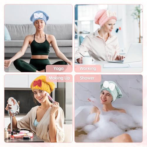 Microfiber Hair Drying Caps - 5-Pack Ultra Absorbent Turbans with Bowtie
