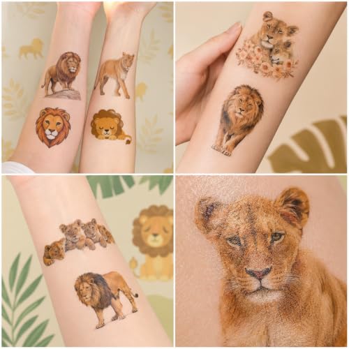 96 Lion Temporary Tattoos - Safari Party Supplies for Kids