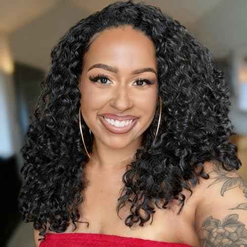 Half Wig Human Hair Glueless Wigs Upgrade 3 IN 1 Half Wig With Drawstring Seamless Clip Ins Flip Over Deep Wave Human Hair No Glue No Lace For Women 200% Density 14 Inch