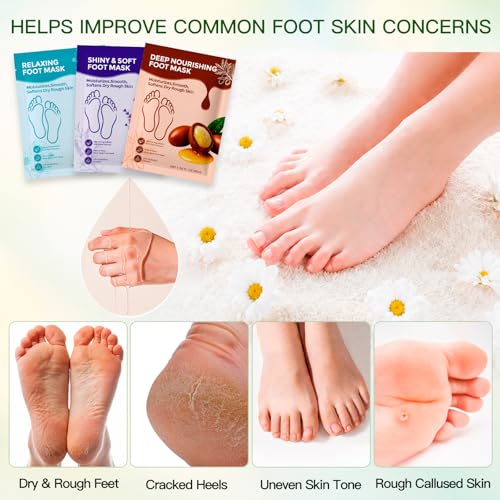 QUNGCO Moisturizing Foot Mask Socks - Hydrating & Softening for Dry Cracked Feet, Pack of 3