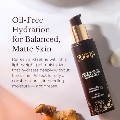 JUARA Oil-Free Ginger Moisturizer - Lightweight Face Gel Cream with Hyaluronic Acid - Mattifying Hydration for Oily, Combination & Acne-Prone Skin - Pore Refining Treatment - Made in USA - 1.7 oz