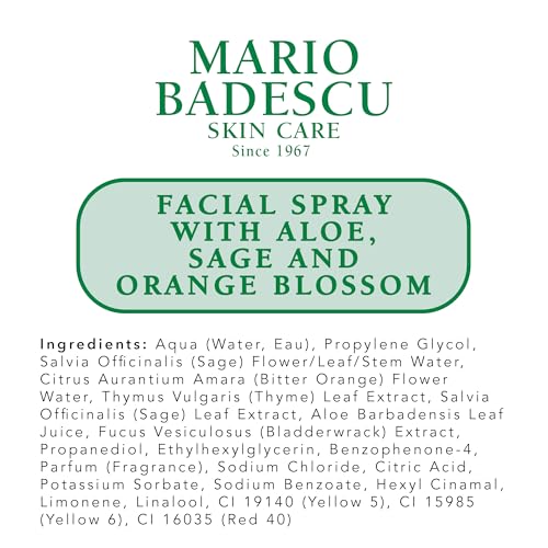 Mario Badescu Facial Spray with Aloe, Sage and Orange Blossom for All Skin Types | Face Mist that Hydrates & Uplifts | 8 FL OZ