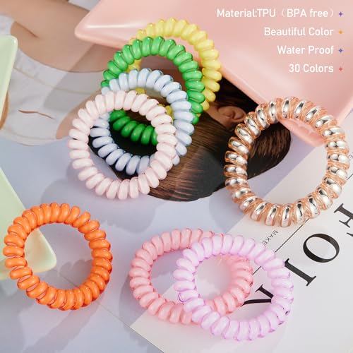 DeaLott Spiral Hair Ties, 20 Pack - Waterproof Hair Accessories for Women Girls in Multi-Color-20pcs-Large for Phone Cord Ponytail Holders Hair Coils Elastics for Girls Kids Teens All Hair Type