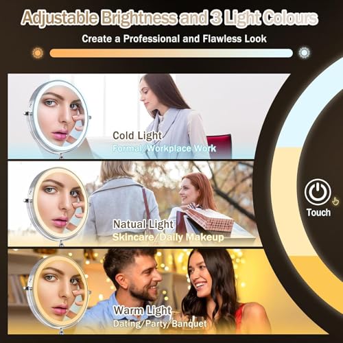1¡¿/15¡¿ Wall Mounted LED Makeup Mirror Magnifying Makeup Mirror 3500 mAh Rechargeable, Touch Dimmable 3 Color Lights, 8¡± Double Sided 360¡Æ Rotation, Ideal for Hotel and Bathroom