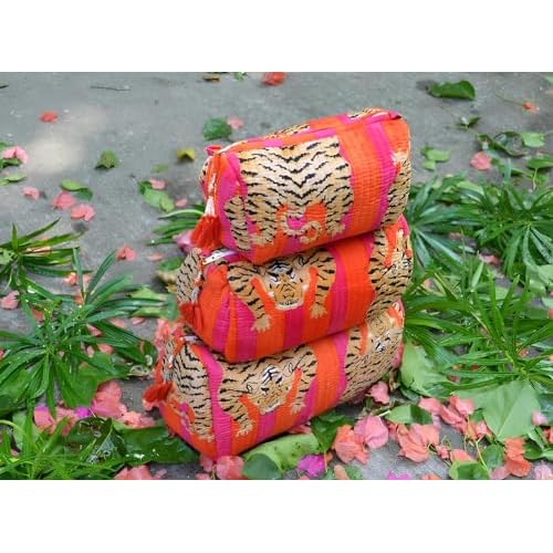INDACORIFY 100% Cotton Block Print Cosmetic Toiletry Bags Boho Beauty Toiletry Kits Travel Case Pouch for Women's Printed Cotton Tote Bag (Pattern- 2)