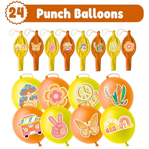 72 Pc Groovy Party Favors Kit - Punch Balloons & Tattoos