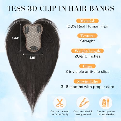 TESS Human Hair Topper Clip-In Bangs with 3D Full Cover