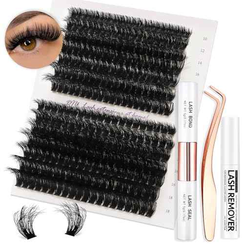 Fluffy Lash Extension Kit 280Pcs Thick Eyelash Extension Kit 80D 100D Mix 10-18mm Volume Cluster Lashes with Bond and Seal Tweezers Cluster Remover