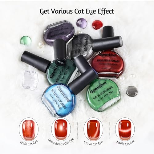 OpenLive Cat Eye Nail Polish Set - 6 Colors with Magnet Stick