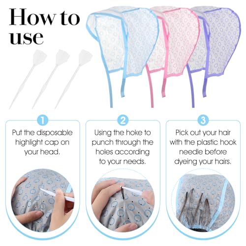 Hair Highlighting Kit with Caps, Crochet Hooks & Dye Brushes