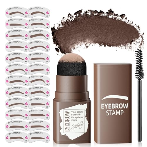 Eyebrow Stamp Stencil Kit - Waterproof Long-Lasting Brow Shaping with 24 Reusable Stencils (Dark Brown)