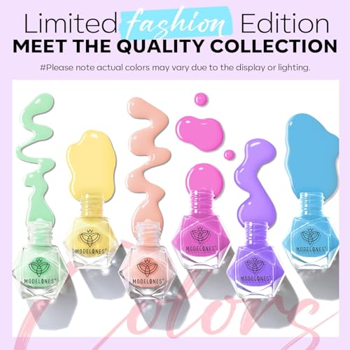 Modelones Pastel Macaron Nail Polish Set A07-Macaron, 6 Quick Dry Colors for Summer & Gift