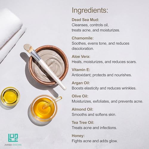 JUMAN Dead Sea Minerals 3-in-1 Mud Mask with Argan Oil and Honey | For Body, Face & Scalp | Dead Sea Mud Mask | Free from Sulphates & Parabens | Vegan | Cleanse & Nourishes