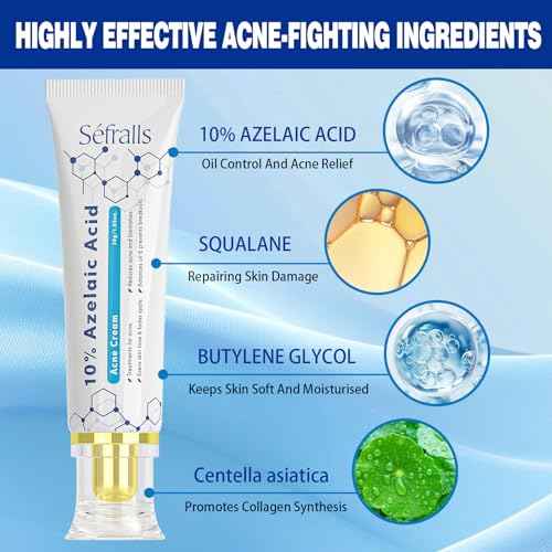 10% Azelaic Acid Acne Cream, Premium Azelaic Acid Facial Cream - Redness Relief For Face, Redness Reducing Skin Care, Prevents Acne Breakouts, Ease Pimple Clarify Skin Soothe Irritation,1 Oz