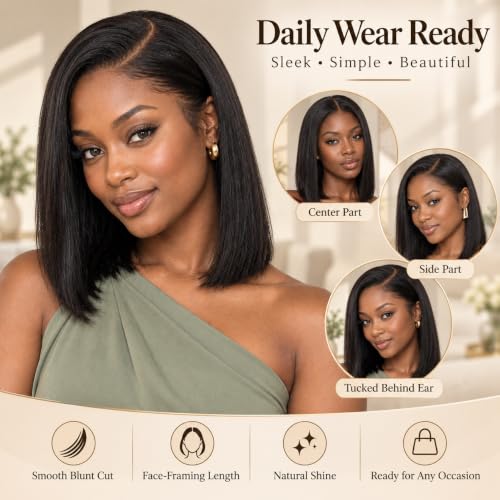 Natural Black 14 Inch Short Bob Wig Human Hair 13x4 Lace Front for Black Women
