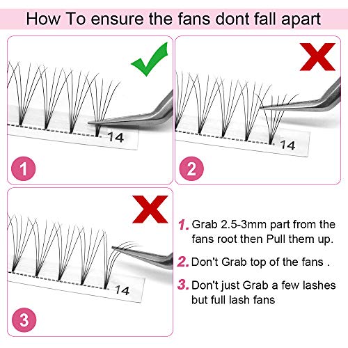 Premade Volume Eyelash Extensions 5D-C-0.10-14 Short Stem Premade Fans Eyelash Extensions 9 to 20 mm Pre made Lash Fans 3D 5D 7D Volume Lash Extensions .07 .10 C D Curl(5D-C-0.10,14mm)