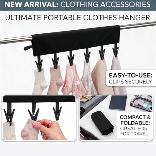 Ymcafmo Travel Foldable Clothespins Hangers 3-Pack with 6 Clips - Black, Blue, Red