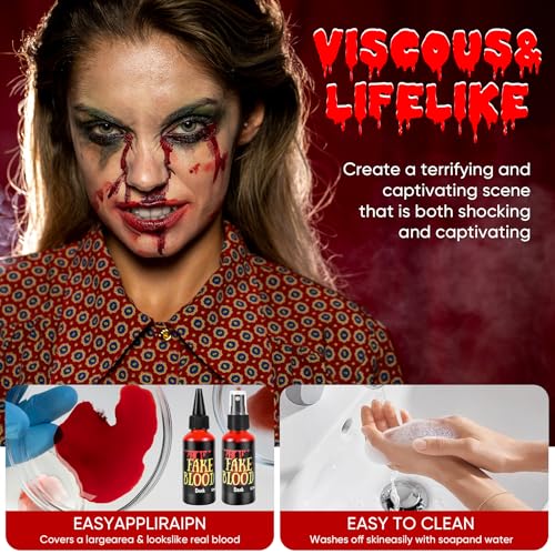 Halloween Fake Blood Spray Kit - 4 Bottles + Gel Makeup