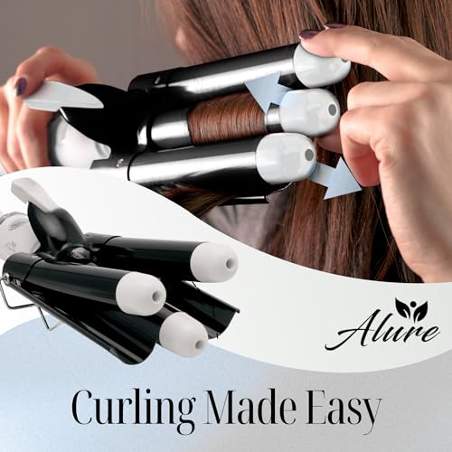 Alure 1-Inch Three Barrel Curling Iron Wand - Ceramic Beach Hair Waver