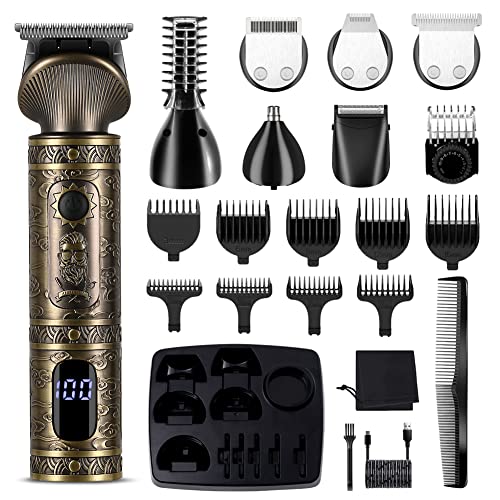 Beard Trimmer Kit Professional Hair Clipper Zero Gapped T-Blade Electric Shaver Razor Nose Body Trimmer for Men Cordless Grooming Kit 7 in 1