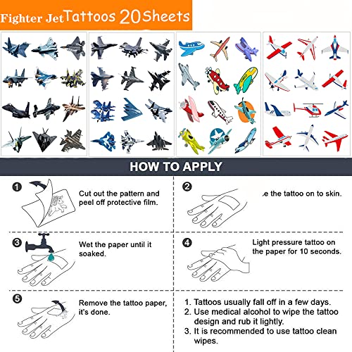 Fighter Jet Temporary Tattoos for Kids - 20 Sheets