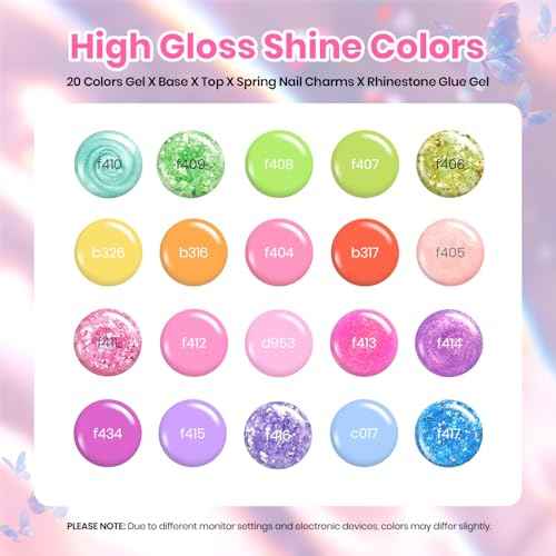 Beetles Gel Nail Polish Set - 28 Pcs Pastel Pink Yellow Green Blue Glitter Macaron Color Gel Polish Set Fluttered Eden Soak Off Nail Polish UV LED Nails Art Christmas Gifts for Women Girl