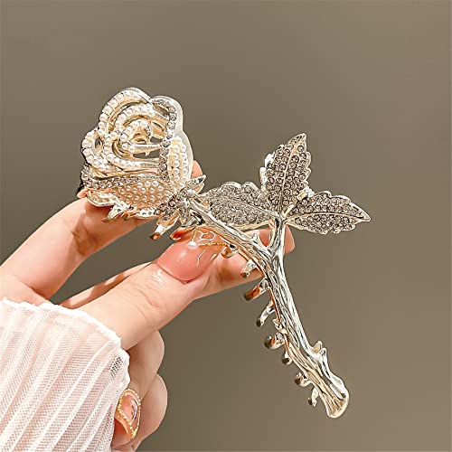 2 PCS Metal Big Hair Claw Clips, Dragonfly Lotus Rose Shiny Rhinestone Nonslip Hair Jaw Clips Hair Catch Barrette Clamp Hair Accessories for Women 021-02