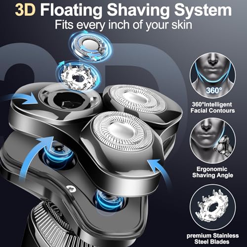 Electric Razor for Men, LED Display 100% Waterproof Cordless Razor, Wet/Dry Shaving,Electric Shaver for Men Includes Nose Hair Trimmer Beard Trimmer Travel Shaver