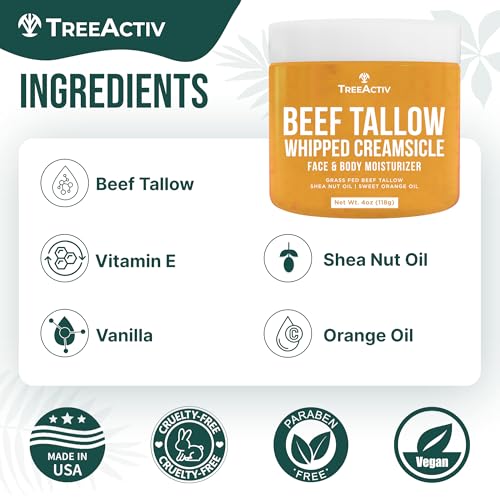 Beef Tallow Face Cream Body Moisturizer, All Natural Grass Fed Whipped Beef tallow For Skin, Deeply Hydrating & Nourishing Balm for Eczema Cracked Dry Itchy Irritated Skin Repair Skincare 4 fl oz