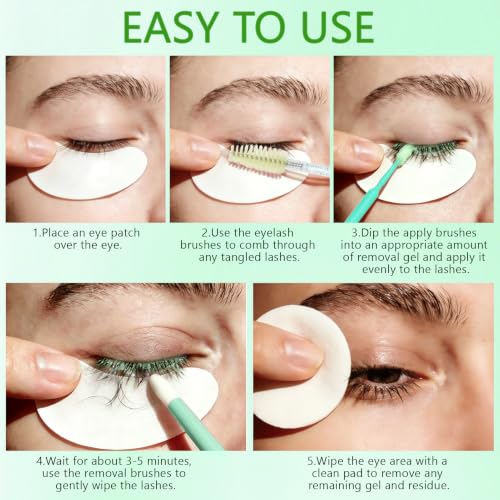 Eyelash Extension Remover Kit - Gentle, Fast Dissolution for Sensitive Eyes, 10g with Brushes & Eye Patches