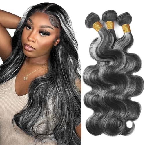 P1B Grey Body Wave Human Hair Bundles 16 18 20 Inch