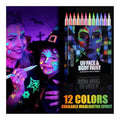 12-Color UV Glow Body Paint Marker Set - Washable Neon Makeup
