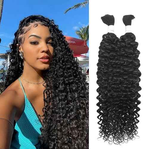 Human Braiding Hair for Boho Braids 22inch 100% human hair Water Wave Bulk Braiding Knotless No Weft Curly Bundles Human Hair Wet and Wavy Micro Hair Extensions Bulk 2 Bundles 100g hair Natural Color