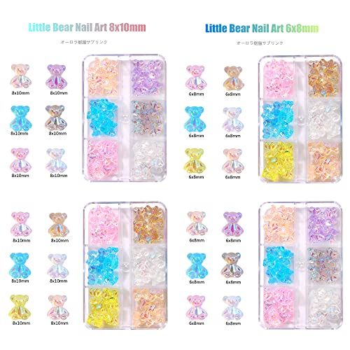 Hisenlee AB Color Crystal Nail Art Rhinestone Sparkle Acrylic Manicure Accessories For DIY Nail Art Decorations 4 Boxes/Set (Heart and Rectangle)