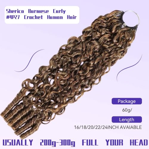 Burmese Curly Crochet Human Hair 16" - 60g Feather Extensions #4P27