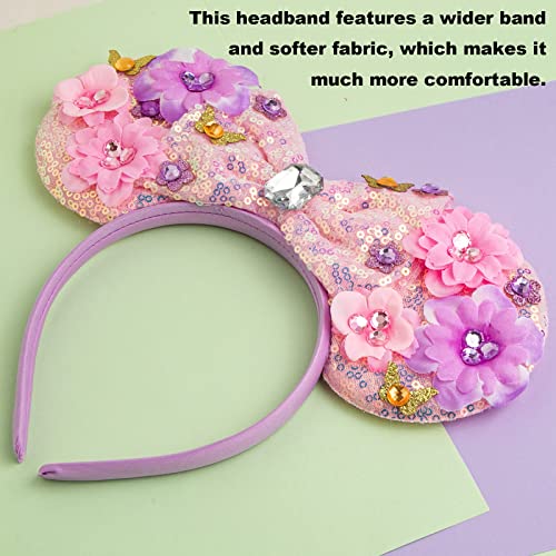 Mouse Ears Headband with Shiny Bow - Double-Sided Sequin Hair Band