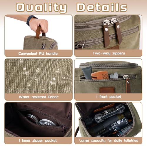 Canvas Dopp Kit Bag for Men - Water-Resistant Travel Toiletry Organizer