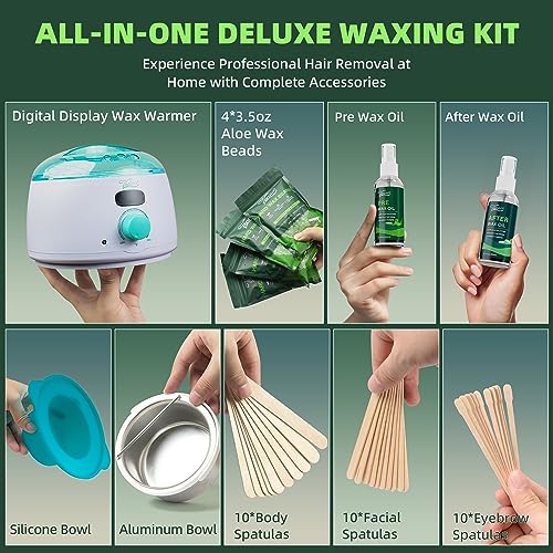 Digital Waxing Kit Bundle 2.5lb Aloe Hard Wax Beads For Hair Removal At Home For Sensitive Skin