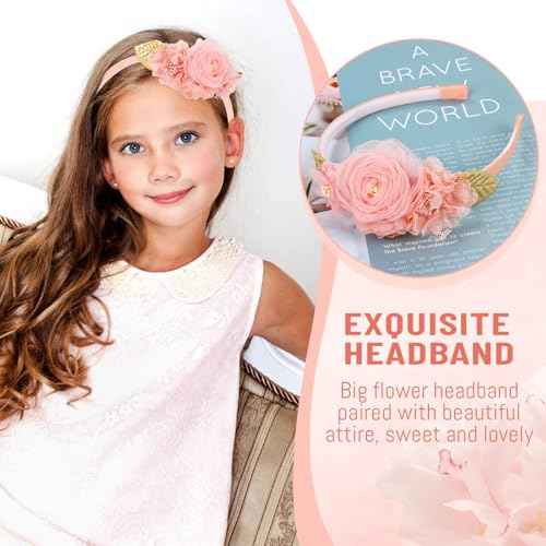 5 Pieces Pink Ivory Chiffon Flower Plasitc Headbands Floral Hair Bands Hoops Accessories for Baby Girls Toddlers Kids Teens