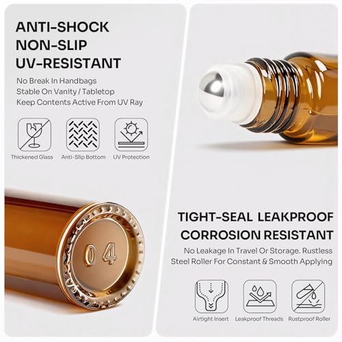 Essential Oil Roller Bottles 10ml Glass 8-Pack - Refillable