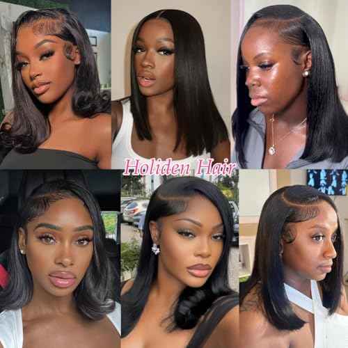 Holiden 200% Density 14 Inch Short Bob Wig Human Hair 13x4 HD Lace Front Wigs (13x4 Black Bob Wig, 14 Inch)