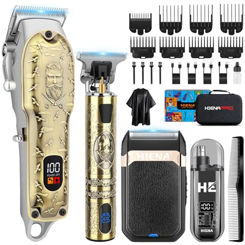 HIENA PRO Hair Clippers for Men Professional, Cordless Barber Clipper and T-Blade Beard/Hair Trimmer Set, Electric Razor Foil Shaver Nose Trimmer Barber Kit, Men's Hair Cutting Kit