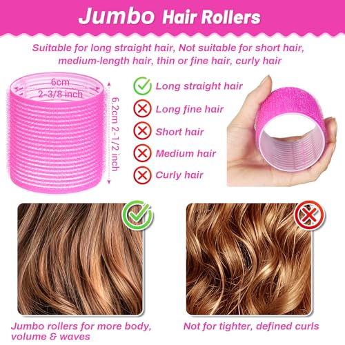 Jumbo Hair Rollers 60mm Self Grip Set - 12 Pcs with Clips
