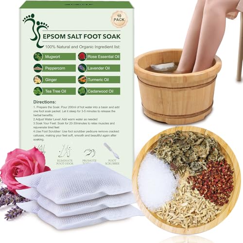 10-Pack Epsom Salt Foot Soak for Tired Feet with Essential Oils